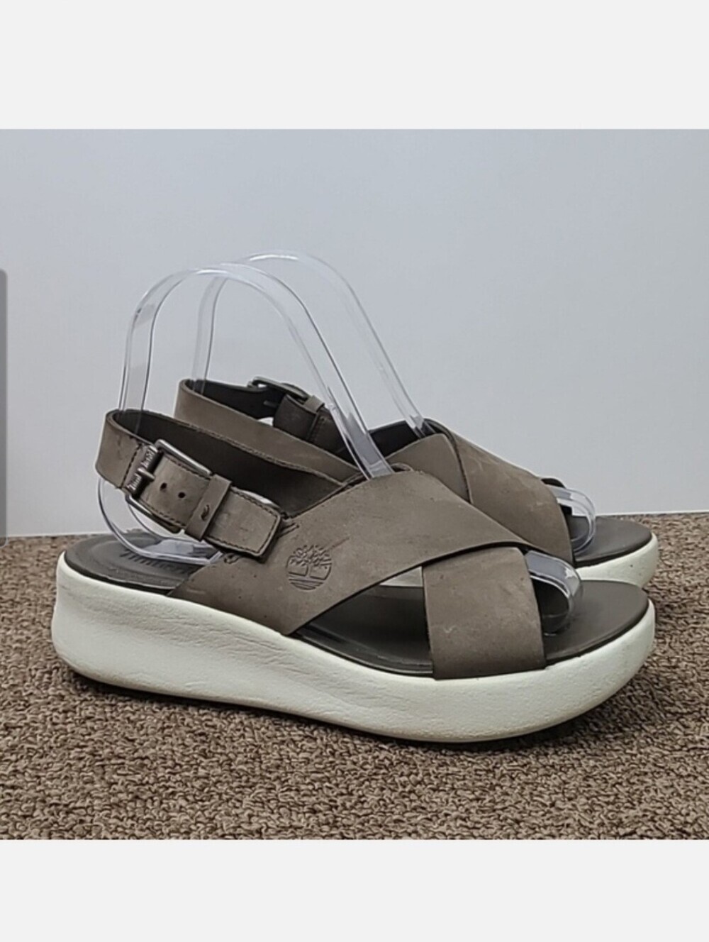 Timberland Los Angeles Wind Slingback Sandals Platforms Olive Leather Sz 6
